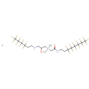 140196-04-9  1-Propanaminium,2-hydroxy-N,N-dimethyl-3-[(3,3,4,4,5,5,6,6,6-nonafluorohexyl)amino]-N-[2-oxo-2-[(3,3,4,4,5,5,6,6,7,7,8,8,8-tridecafluorooctyl)amino]ethyl]-,bromide