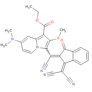 140231-04-5  1-Indolizinecarboxylic acid,3-[cyano[1-(dicyanomethylene)-1,3-dihydro-3-oxo-2H-inden-2-ylidene]methyl]-7-(dimethylamino)-2-(methylthio)-, ethyl ester