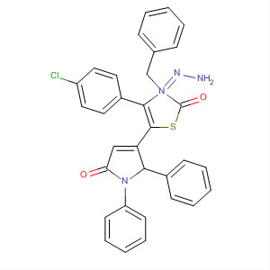 140436-94-8  2(3H)-Thiazolone, 4-(4-chlorophenyl)-3-(phenylmethyl)-,(2,5-dihydro-5-oxo-1,2-diphenyl-1H-pyrrol-3-yl)hydrazone