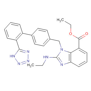 139481-70-2  1H-Benzimidazole-7-carboxylic acid,2-(ethylamino)-1-[[2'-(1H-tetrazol-5-yl)[1,1'-biphenyl]-4-yl]methyl]-, ethylester