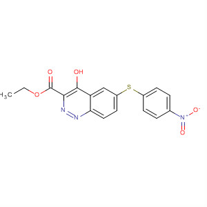 139335-14-1  3-Cinnolinecarboxylic acid, 4-hydroxy-6-[(4-nitrophenyl)thio]-, ethyl ester