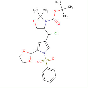 138372-02-8  3-Oxazolidinecarboxylic acid,4-[chloro[5-(1,3-dioxolan-2-yl)-1-(phenylsulfonyl)-1H-pyrrol-3-yl]methyl]-2,2-dimethyl-, 1,1-dimethylethyl ester