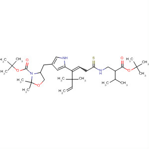 138372-12-0  3-Oxazolidinecarboxylic acid,4-[[5-[4-[[1-[(1,1-dimethylethoxy)carbonyl]-2-methylpropyl]methylamino]-1-(1,1-dimethyl-2-propenyl)-4-thioxo-1-butenyl]-1H-pyrrol-3-yl]methyl]-2,2-dimethyl-, 1,1-dimethylethyl ester