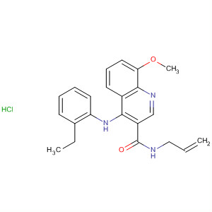 138586-41-1  3-Quinolinecarboxamide,4-[(2-ethylphenyl)amino]-8-methoxy-N-2-propenyl-, monohydrochloride