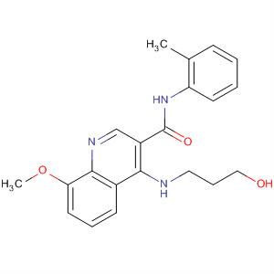 138586-54-6  3-Quinolinecarboxamide,4-[(3-hydroxypropyl)amino]-8-methoxy-N-(2-methylphenyl)-