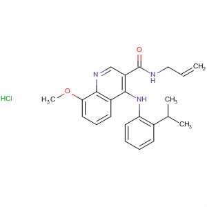 138586-62-6  3-Quinolinecarboxamide,8-methoxy-4-[[2-(1-methylethyl)phenyl]amino]-N-2-propenyl-,monohydrochloride