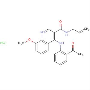 138586-65-9  3-Quinolinecarboxamide,4-[(2-acetylphenyl)amino]-8-methoxy-N-2-propenyl-, monohydrochloride