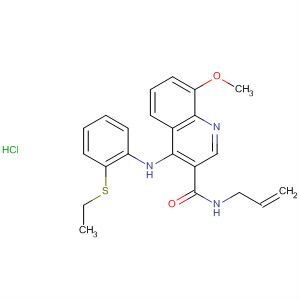 138586-69-3  3-Quinolinecarboxamide,4-[[2-(ethylthio)phenyl]amino]-8-methoxy-N-2-propenyl-,monohydrochloride