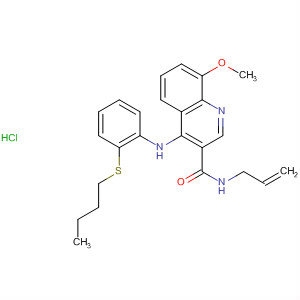 138586-75-1  3-Quinolinecarboxamide,4-[[2-(butylthio)phenyl]amino]-8-methoxy-N-2-propenyl-,monohydrochloride