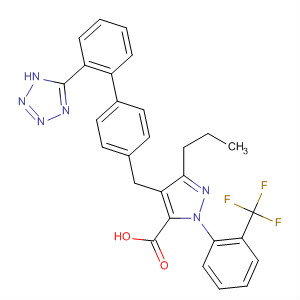 138733-07-0  1H-Pyrazole-5-carboxylic acid,3-propyl-4-[[2'-(1H-tetrazol-5-yl)[1,1'-biphenyl]-4-yl]methyl]-1-[2-(trifluoromethyl)phenyl]-