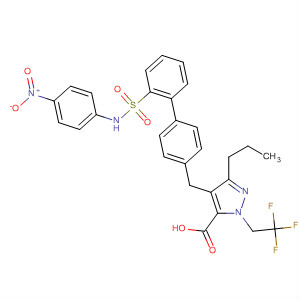 138733-21-8  1H-Pyrazole-5-carboxylic acid,4-[[2'-[[(4-nitrophenyl)amino]sulfonyl][1,1'-biphenyl]-4-yl]methyl]-3-propyl-1-(2,2,2-trifluoroethyl)-