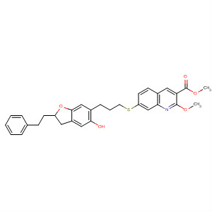 138854-22-5  3-Quinolinecarboxylic acid,7-[[3-[2,3-dihydro-5-hydroxy-2-(2-phenylethyl)-6-benzofuranyl]propyl]thio]-2-methoxy-, methyl ester