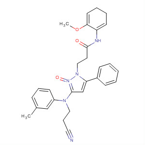 139032-79-4  1H-Pyrazole-1-propanamide,3-[(2-cyanoethyl)(3-methylphenyl)amino]-4,5-dihydro-N-(2-methoxyphenyl)-b-oxo-5-phenyl-