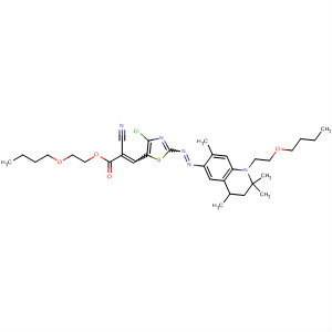 139116-63-5  2-Propenoic acid,3-[2-[[1-(2-butoxyethyl)-1,2,3,4-tetrahydro-2,2,4,7-tetramethyl-6-quinolinyl]azo]-4-chloro-5-thiazolyl]-2-cyano-, 2-butoxyethyl ester