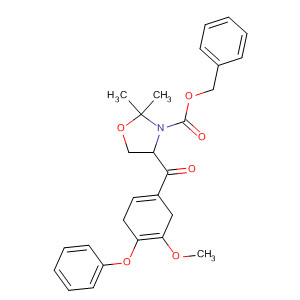 137960-04-4  3-Oxazolidinecarboxylic acid,4-[(5-methoxy-4-phenoxy-1,4-cyclohexadien-1-yl)carbonyl]-2,2-dimethyl-, phenylmethyl ester, (R)-