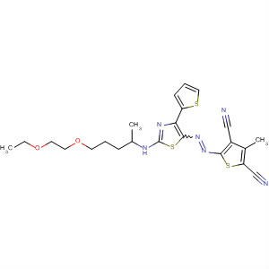 138142-06-0  2,4-Thiophenedicarbonitrile,5-[[2-[[3-(2-ethoxyethoxy)propyl]ethylamino]-4-(2-thienyl)-5-thiazolyl]azo]-3-methyl-