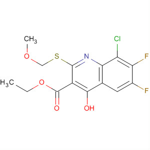 132845-15-9  3-Quinolinecarboxylic acid,8-chloro-6,7-difluoro-4-hydroxy-2-[(methoxymethyl)thio]-, ethyl ester