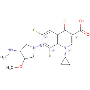 128739-64-0  3-Quinolinecarboxylic acid,1-cyclopropyl-6,8-difluoro-1,4-dihydro-7-[3-methoxy-4-(methylamino)-1-pyrrolidinyl]-4-oxo-, trans-
