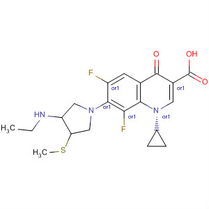 128739-82-2  3-Quinolinecarboxylic acid,1-cyclopropyl-7-[3-(ethylamino)-4-(methylthio)-1-pyrrolidinyl]-6,8-difluoro-1,4-dihydro-4-oxo-, trans-