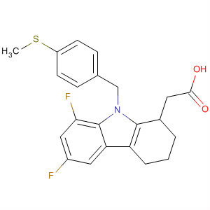 121083-03-2  1H-Carbazole-1-acetic acid,6,8-difluoro-2,3,4,9-tetrahydro-9-[[4-(methylthio)phenyl]methyl]-