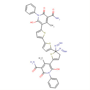 122639-93-4  3-Pyridinecarboxamide,5,5'-[[2,2':5',2''-terthiophene]-5,5''-diylbis(azo)]bis[1,2-dihydro-6-hydroxy-4-methyl-2-oxo-1-phenyl-