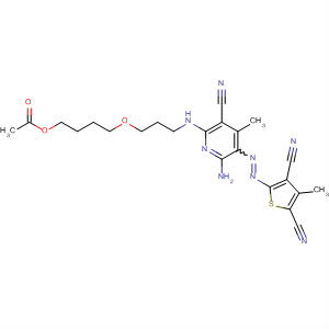 107815-30-5  2,4-Thiophenedicarbonitrile,5-[[6-[[3-[4-(acetyloxy)butoxy]propyl]amino]-2-amino-5-cyano-4-methyl-3-pyridinyl]azo]-3-methyl-