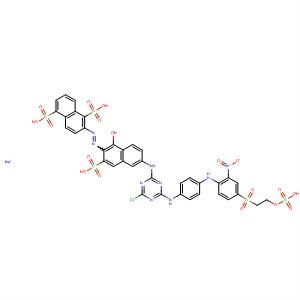105926-61-2  1,5-Naphthalenedisulfonic acid,2-[[6-[[4-chloro-6-[[4-[[2-nitro-4-[[2-(sulfooxy)ethyl]sulfonyl]phenyl]amino]phenyl]amino]-1,3,5-triazin-2-yl]amino]-1-hydroxy-3-sulfo-2-naphthalenyl]azo]-, sodium salt