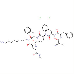 105611-38-9  L-Phenylalaninamide,N-[5-(methylamino)-1,5-dioxopentyl]-L-alanyl-L-phenylalanyl-L-phenylalanyl-D-lysyl-N-(8-aminooctyl)-, dihydrochloride