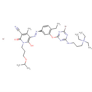 105895-21-4  1-Propanaminium,3-[[4-bromo-6-[5-[[5-cyano-1,6-dihydro-2-hydroxy-4-methyl-1-[3-(1-methylethoxy)propyl]-6-oxo-3-pyridinyl]azo]-2-ethylphenoxy]-1,3,5-triazin-2-yl]amino]-N,N,N-triethyl-, bromide