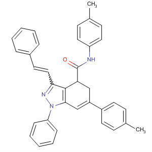 105509-43-1  1H-Indazole-4-carboxamide,4,5-dihydro-N,6-bis(4-methylphenyl)-1-phenyl-3-(2-phenylethenyl)-