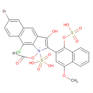 10134-66-4  1H-Benz[f]indol-3-ol,6-bromo-9-chloro-2-[4-methoxy-1-(sulfooxy)-2-naphthalenyl]-, hydrogensulfate (ester), disodium salt