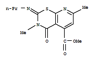 102207-66-9  2H-Pyrido[3,2-e]-1,3-thiazine-5-carboxylicacid, 3,4-dihydro-3,7-dimethyl-4-oxo-2-(propylimino)-, methyl ester