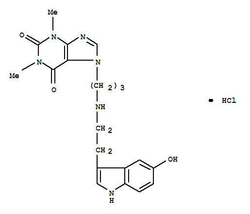 103969-81-9  1H-Purine-2,6-dione,3,7-dihydro-7-[3-[[2-(5-hydroxy-1H-indol-3-yl)ethyl]amino]propyl]-1,3-dimethyl-,hydrochloride (1:1)