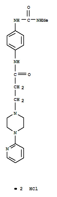 104373-84-4  1-Piperazinepropanamide,N-[4-[[(methylamino)carbonyl]amino]phenyl]-4-(2-pyridinyl)-, hydrochloride(1:2)