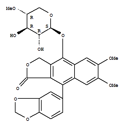 109145-66-6  Naphtho[2,3-c]furan-1(3H)-one,9-(1,3-benzodioxol-5-yl)-6,7-dimethoxy-4-[(4-O-methyl-b-D-xylopyranosyl)oxy]-