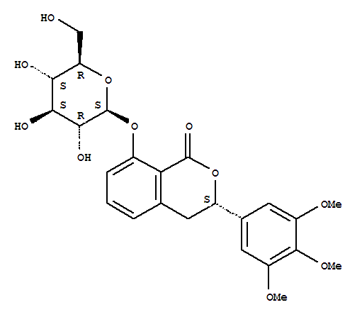 113270-95-4  1H-2-Benzopyran-1-one,8-(b-D-glucopyranosyloxy)-3,4-dihydro-3-(3,4,5-trimethoxyphenyl)-,(3S)-