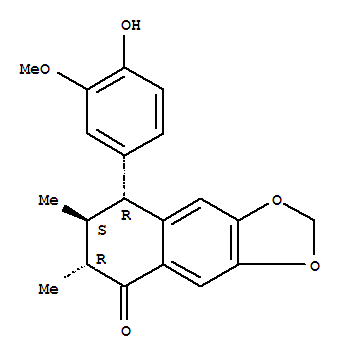 115939-80-5  Naphtho[2,3-d]-1,3-dioxol-5(6H)-one,7,8-dihydro-8-(4-hydroxy-3-methoxyphenyl)-6,7-dimethyl-, (6R,7S,8R)-