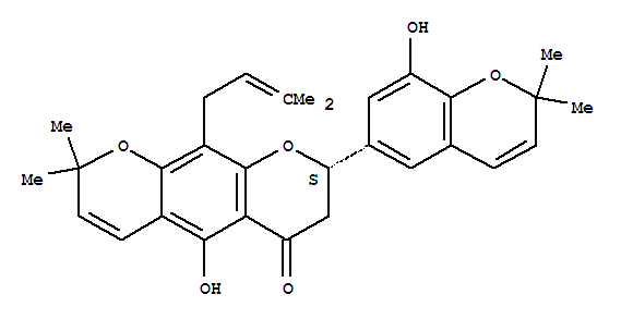 119347-09-0  2H,6H-Benzo[1,2-b:5,4-b']dipyran-6-one,7,8-dihydro-5-hydroxy-8-(8-hydroxy-2,2-dimethyl-2H-1-benzopyran-6-yl)-2,2-dimethyl-10-(3-methyl-2-butenyl)-,(8S)- (9CI)