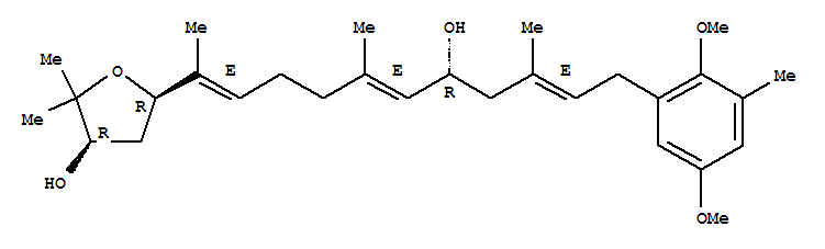 120163-23-7  3-Furanol,5-[(1E,5E,7R,9E)-11-(2,5-dimethoxy-3-methylphenyl)-7-hydroxy-1,5,9-trimethyl-1,5,9-undecatrien-1-yl]tetrahydro-2,2-dimethyl-,(3R,5R)-