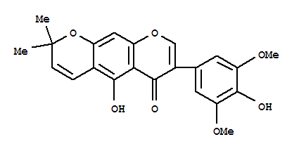 122221-91-4  2H,6H-Benzo[1,2-b:5,4-b']dipyran-6-one,5-hydroxy-7-(4-hydroxy-3,5-dimethoxyphenyl)-2,2-dimethyl- (9CI)