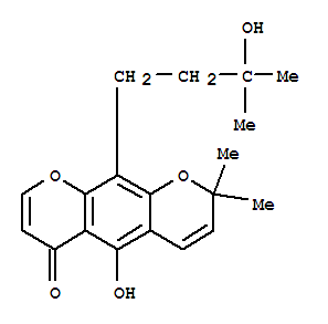 130170-02-4  2H,6H-Benzo[1,2-b:5,4-b']dipyran-6-one,5-hydroxy-10-(3-hydroxy-3-methylbutyl)-2,2-dimethyl- (9CI)