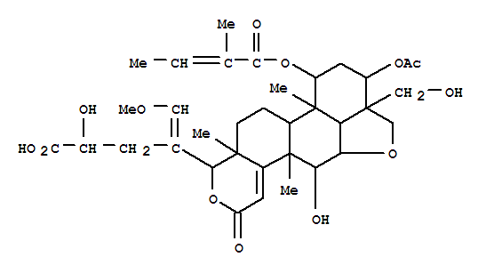 140651-25-8  2H,4H-Furo[4',3',2':8,9]phenanthro[2,1-c]pyran-4-butanoicacid, 9-(acetyloxy)-4a,5,6,6a,6b,7,8,9,9a,10,11a,11b,12,12a-tetradecahydro-a,12-dihydroxy-9a-(hydroxymethyl)-g-(methoxymethylene)-4a,6b,12a-trimethyl-7-[(2-methyl-1-oxo-2-butenyl)oxy]-2-oxo-(9CI)