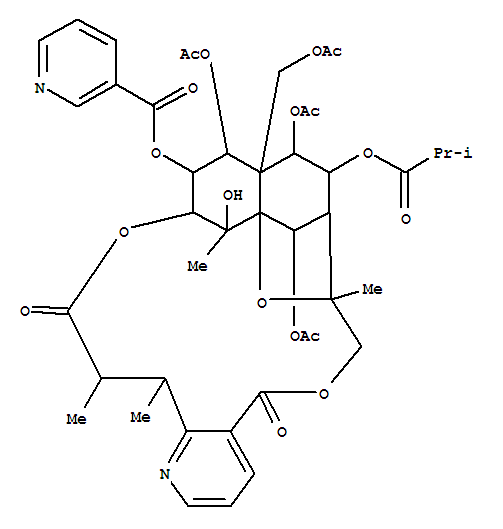 148245-79-8  3-Pyridinecarboxylicacid,(8R,9R,10R,11S,12R,13R,14R,15S,18S,19S,20S,21S,22R)-10,13,21-tris(acetyloxy)-12-[(acetyloxy)methyl]-5,7,8,9,10,12,13,14,15,17,18,19-dodecahydro-20-hydroxy-8,18,19,20-tetramethyl-22-(2-methyl-1-oxopropoxy)-8,11-epoxy-9,12-ethano-11