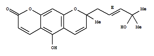150433-93-5  2H,8H-Benzo[1,2-b:5,4-b']dipyran-2-one,5-hydroxy-8-(4-hydroxy-4-methyl-2-pentenyl)-8-methyl-, (E)-(+)- (9CI)