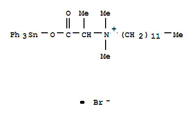 153038-74-5  1-Dodecanaminium,N,N-dimethyl-N-[1-methyl-2-oxo-2-[(triphenylstannyl)oxy]ethyl]-, bromide (1:1)