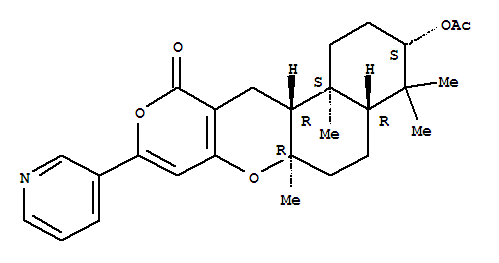 156980-53-9  2H,11H-Naphtho[2,1-b]pyrano[3,4-e]pyran-11-one,3-(acetyloxy)-1,3,4,4a,5,6,6a,12,12a,12b-decahydro-4,4,6a,12b-tetramethyl-9-(3-pyridinyl)-,(3S,4aR,6aR,12aR,12bS)-
