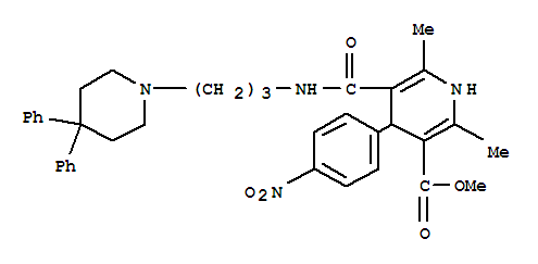 157066-76-7  3-Pyridinecarboxylicacid,5-[[[3-(4,4-diphenyl-1-piperidinyl)propyl]amino]carbonyl]-1,4-dihydro-2,6-dimethyl-4-(4-nitrophenyl)-,methyl ester