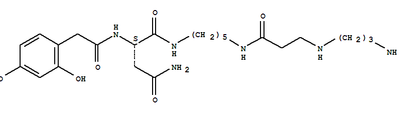 161897-97-8  Butanediamide,N1-[5-[[3-[(3-aminopropyl)amino]-1-oxopropyl]amino]pentyl]-2-[[(2,4-dihydroxyphenyl)acetyl]amino]-,(2S)-