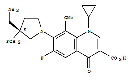 162685-37-2  3-Quinolinecarboxylicacid,7-[(3S)-3-(aminomethyl)-3-(fluoromethyl)-1-pyrrolidinyl]-1-cyclopropyl-6-fluoro-1,4-dihydro-8-methoxy-4-oxo-