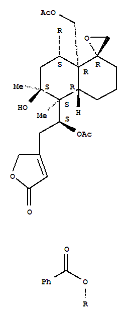 163633-99-6  2(5H)-Furanone,4-[(2S)-2-(acetyloxy)-2-[(1R,4aR,5S,6S,8S,8aR)-8a-[(acetyloxy)methyl]-8-(benzoyloxy)octahydro-6-hydroxy-5,6-dimethylspiro[naphthalene-1(2H),2'-oxiran]-5-yl]ethyl]-